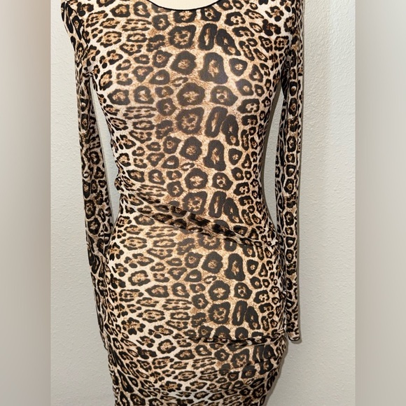 Tiger Mist Aarya Sheer Leopard Print Long Sleeve Body-Con Dress Size small - Picture 7 of 11